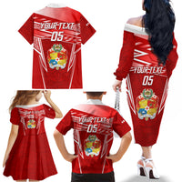 Custom Tonga Rugby Family Matching Off The Shoulder Long Sleeve Dress and Hawaiian Shirt Kupesi Ngatu Pattern LT05 - Polynesian Pride