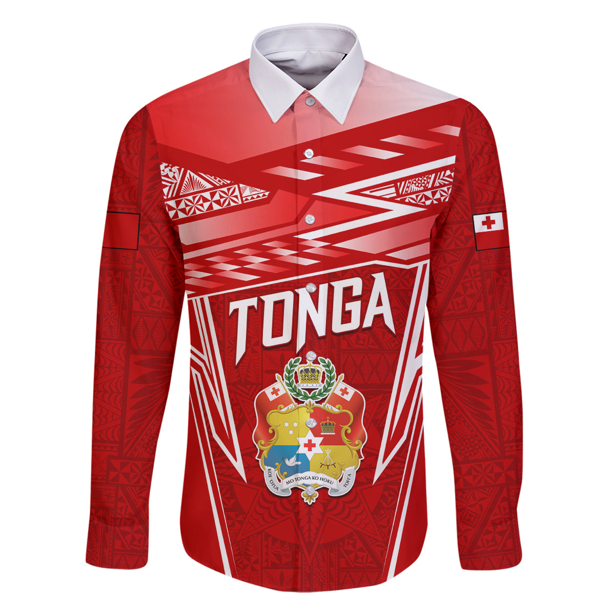 Custom Tonga Rugby Family Matching Off The Shoulder Long Sleeve Dress and Hawaiian Shirt Kupesi Ngatu Pattern LT05 Dad's Shirt - Long Sleeve Red - Polynesian Pride