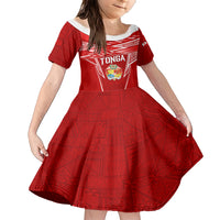 Custom Tonga Rugby Family Matching Short Sleeve Bodycon Dress and Hawaiian Shirt Kupesi Ngatu Pattern LT05 Daughter's Dress Red - Polynesian Pride