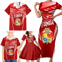 Custom Tonga Rugby Family Matching Short Sleeve Bodycon Dress and Hawaiian Shirt Kupesi Ngatu Pattern LT05 - Polynesian Pride