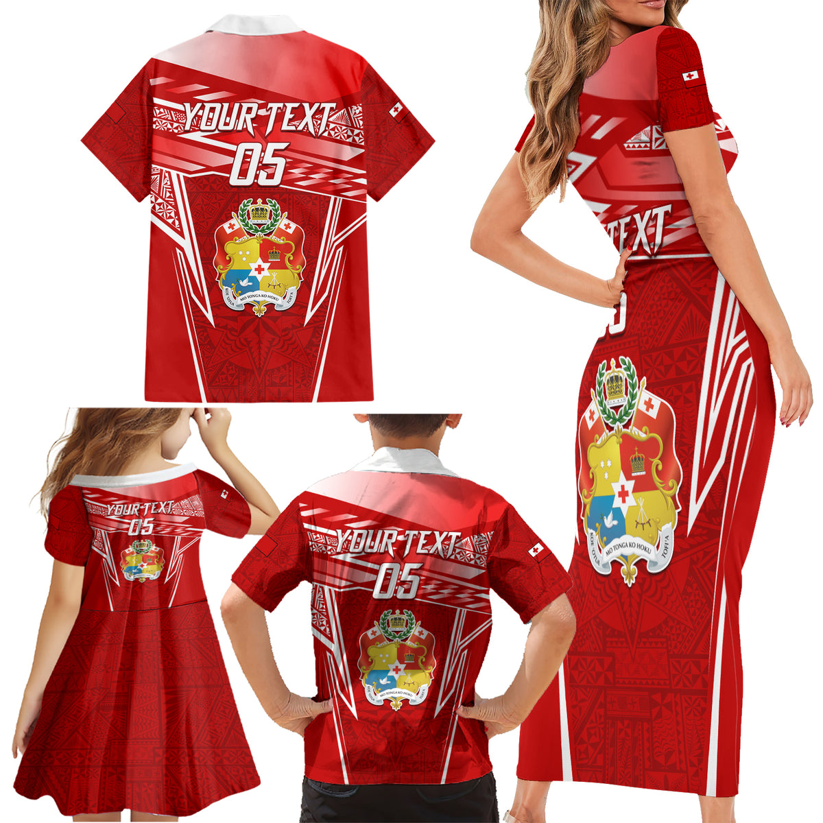Custom Tonga Rugby Family Matching Short Sleeve Bodycon Dress and Hawaiian Shirt Kupesi Ngatu Pattern LT05 - Polynesian Pride