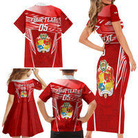 Custom Tonga Rugby Family Matching Short Sleeve Bodycon Dress and Hawaiian Shirt Kupesi Ngatu Pattern LT05 - Polynesian Pride