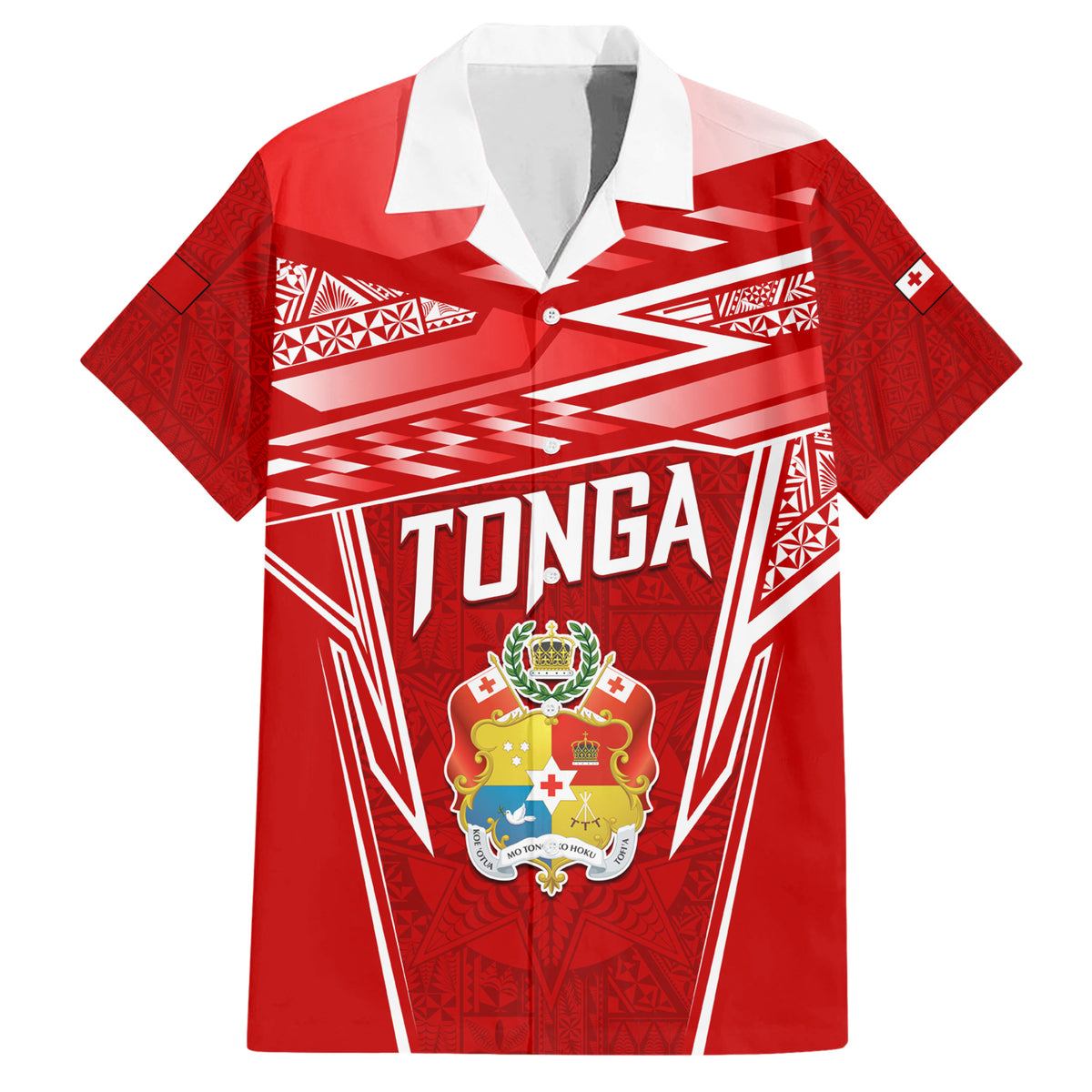 Custom Tonga Rugby Family Matching Short Sleeve Bodycon Dress and Hawaiian Shirt Kupesi Ngatu Pattern LT05 Dad's Shirt - Short Sleeve Red - Polynesian Pride