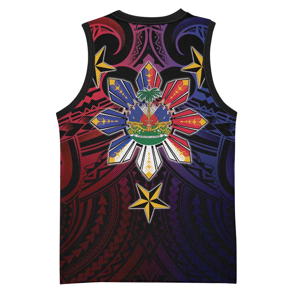 Haiti Philippines Basketball Jersey Haitian Coat Of Arms With Filipino Sun LT05 - Polynesian Pride