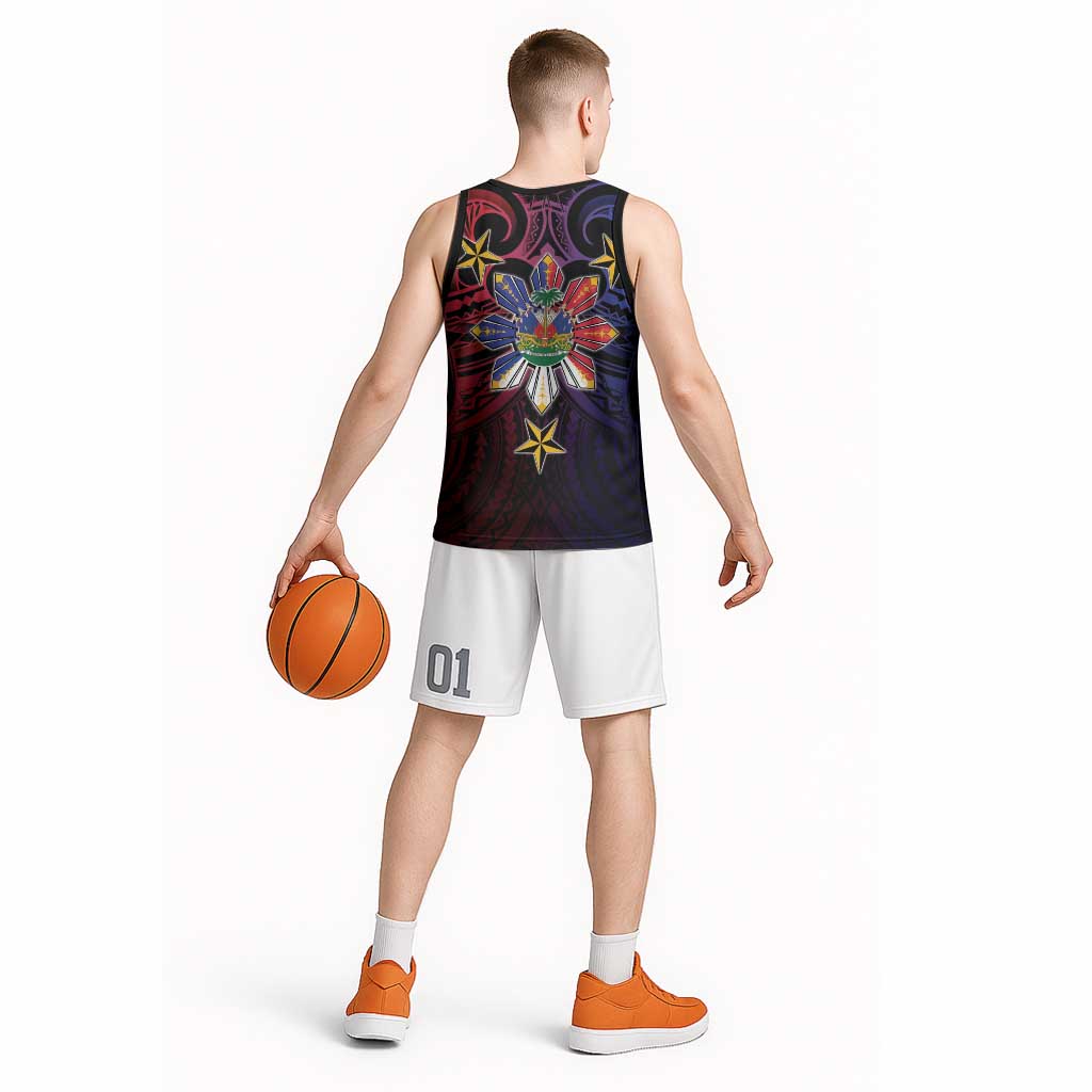 Haiti Philippines Basketball Jersey Haitian Coat Of Arms With Filipino Sun LT05 - Polynesian Pride