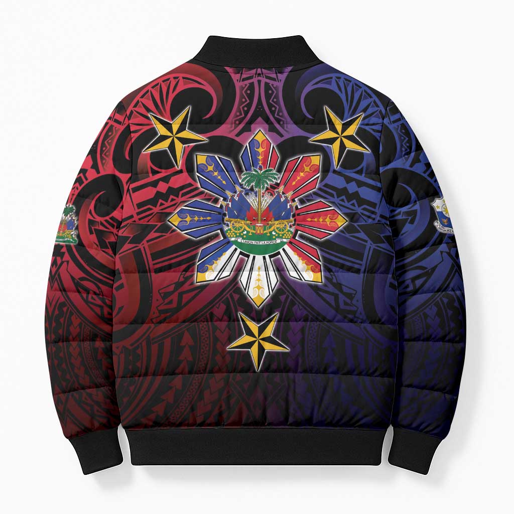 Haiti Philippines Bomber Puffer Jacket Haitian Coat Of Arms With Filipino Sun