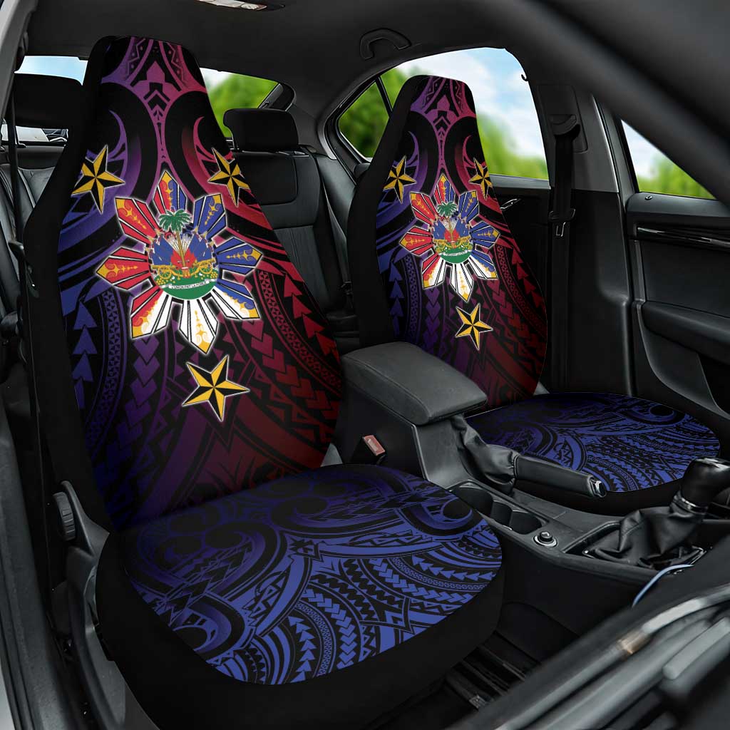 Haiti Philippines Car Seat Cover Haitian Coat Of Arms With Filipino Sun LT05 One Size Black - Polynesian Pride