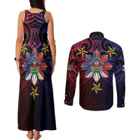 Haiti Philippines Couples Matching Tank Maxi Dress and Long Sleeve Button Shirt Haitian Coat Of Arms With Filipino Sun LT05 - Polynesian Pride