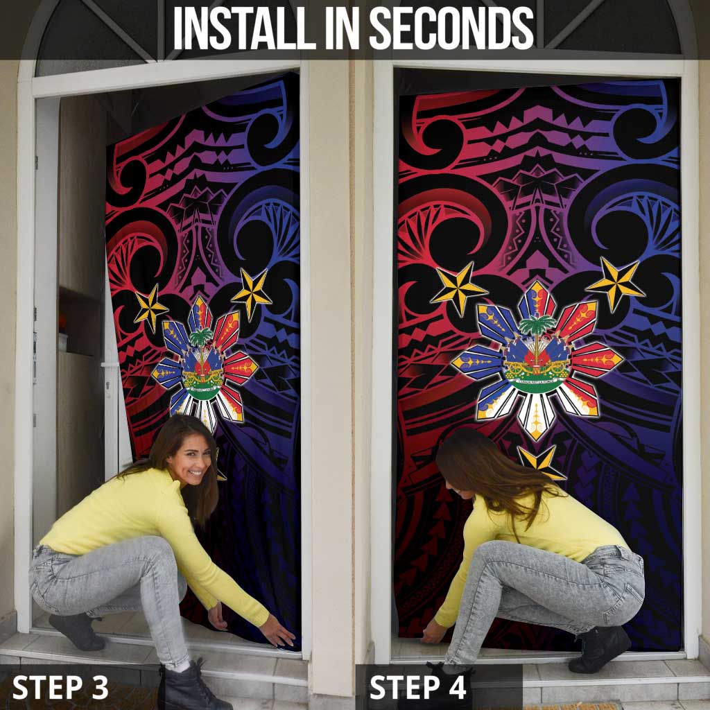 Haiti Philippines Door Cover Haitian Coat Of Arms With Filipino Sun LT05 - Polynesian Pride