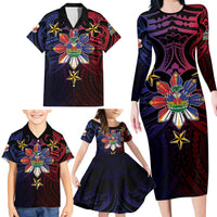 Haiti Philippines Family Matching Long Sleeve Bodycon Dress and Hawaiian Shirt Haitian Coat Of Arms With Filipino Sun LT05 - Polynesian Pride