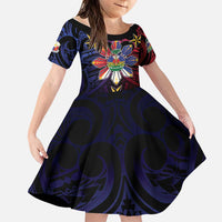 Haiti Philippines Family Matching Short Sleeve Bodycon Dress and Hawaiian Shirt Haitian Coat Of Arms With Filipino Sun LT05 Daughter's Dress Black - Polynesian Pride