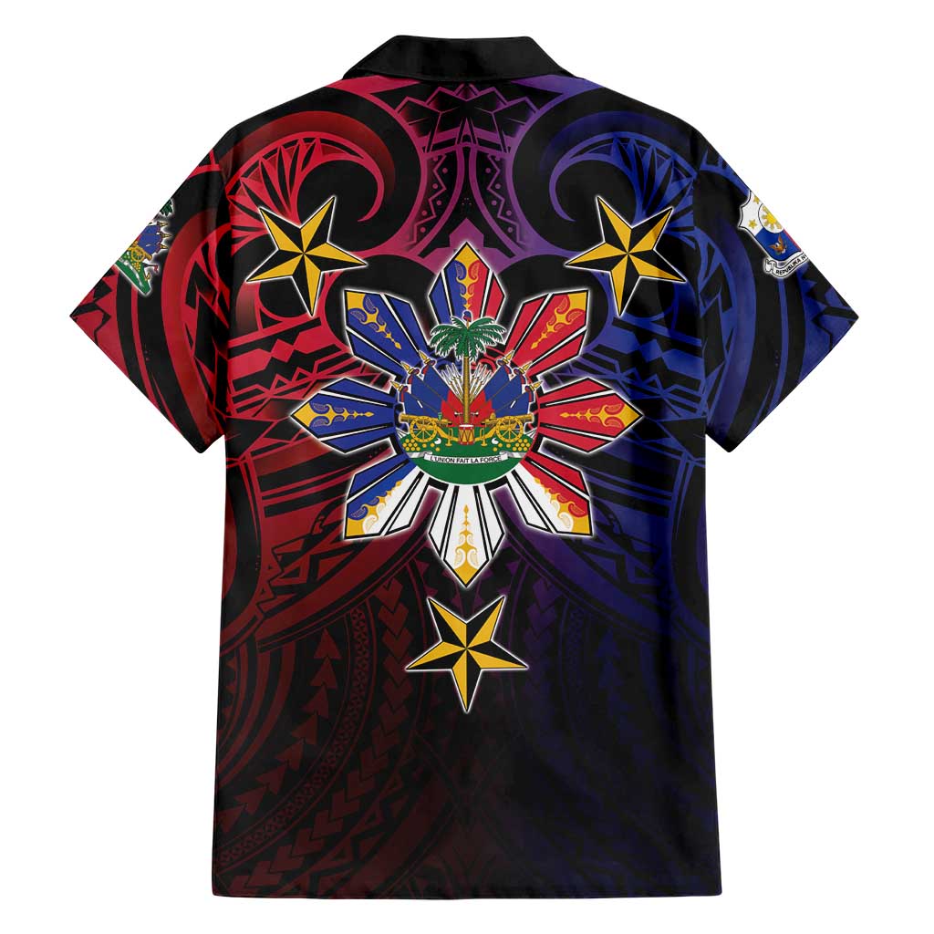 Haiti Philippines Family Matching Summer Maxi Dress and Hawaiian Shirt Haitian Coat Of Arms With Filipino Sun LT05 - Polynesian Pride