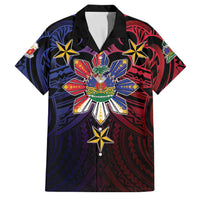 Haiti Philippines Family Matching Tank Maxi Dress and Hawaiian Shirt Haitian Coat Of Arms With Filipino Sun LT05 Dad's Shirt - Short Sleeve Black - Polynesian Pride