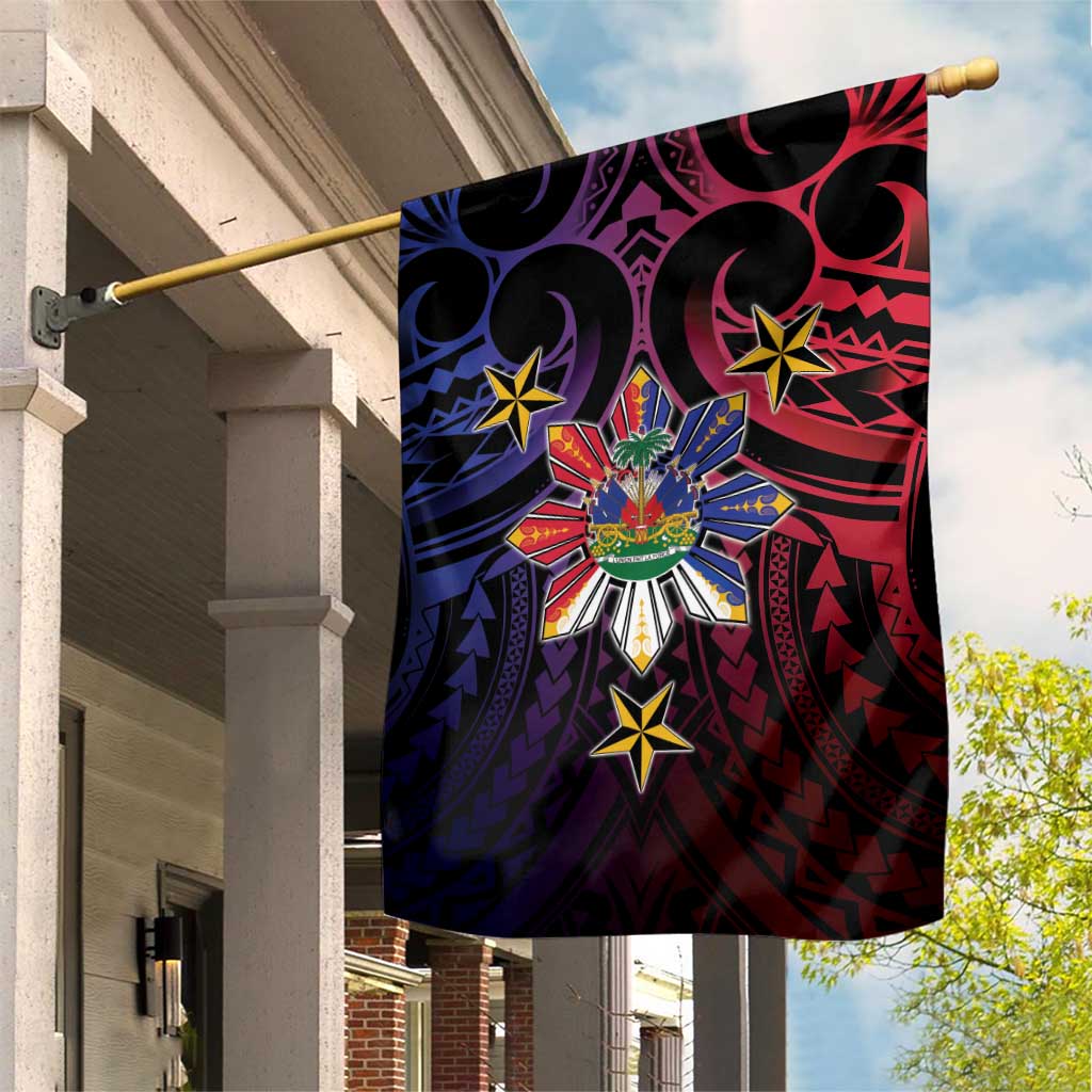 Haiti Philippines Garden Flag Haitian Coat Of Arms With Filipino Sun LT05 House Flag Black - Polynesian Pride