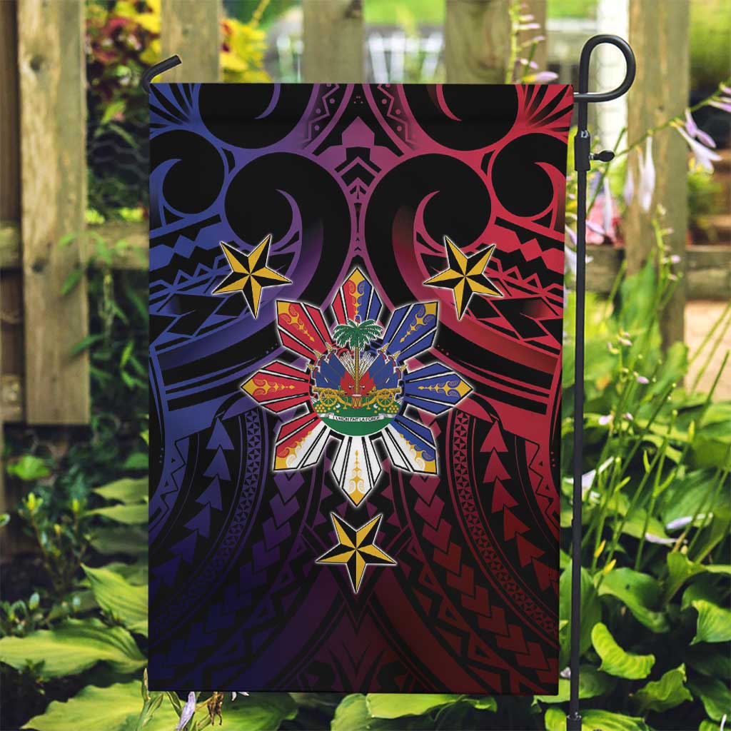 Haiti Philippines Garden Flag Haitian Coat Of Arms With Filipino Sun LT05 Garden Flag Black - Polynesian Pride
