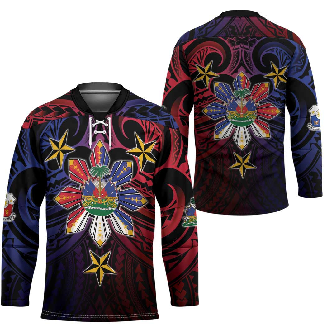 Haiti Philippines Hockey Jersey Haitian Coat Of Arms With Filipino Sun LT05 - Polynesian Pride