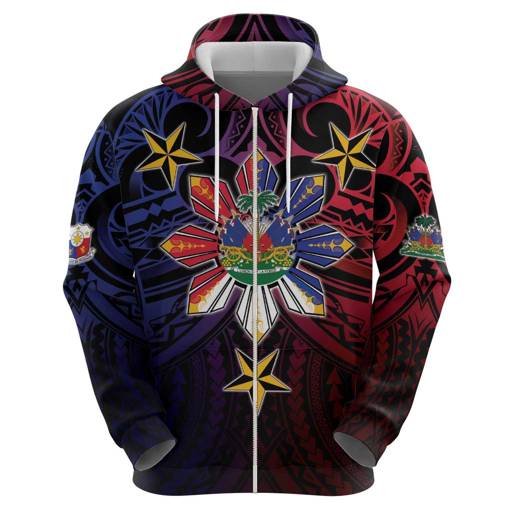 Haiti Philippines Hoodie Haitian Coat Of Arms With Filipino Sun LT05 - Polynesian Pride