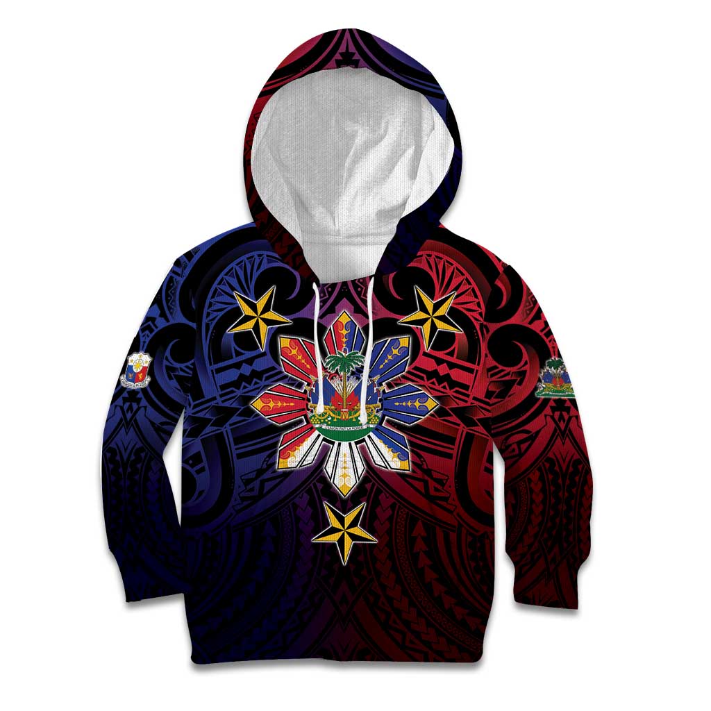 Haiti Philippines Kid Hoodie Haitian Coat Of Arms With Filipino Sun
