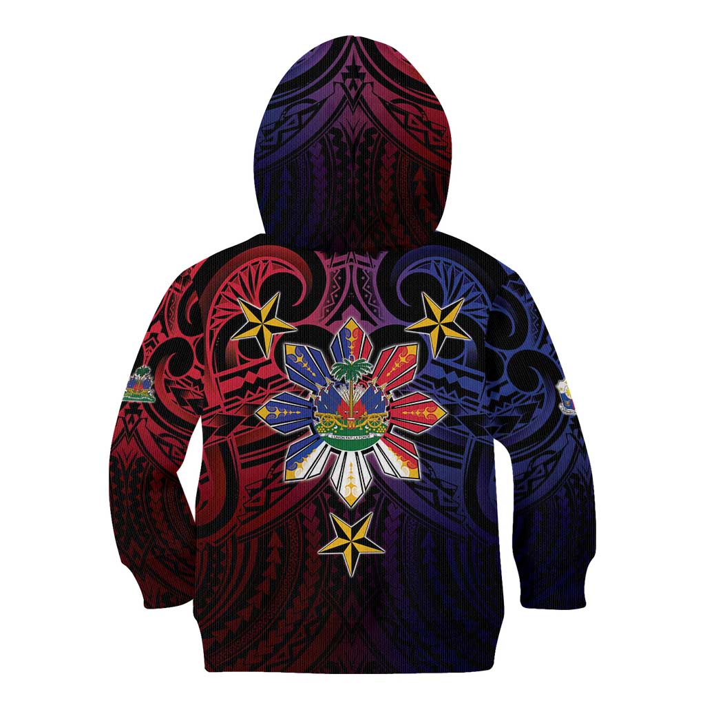 Haiti Philippines Kid Hoodie Haitian Coat Of Arms With Filipino Sun LT05 - Polynesian Pride