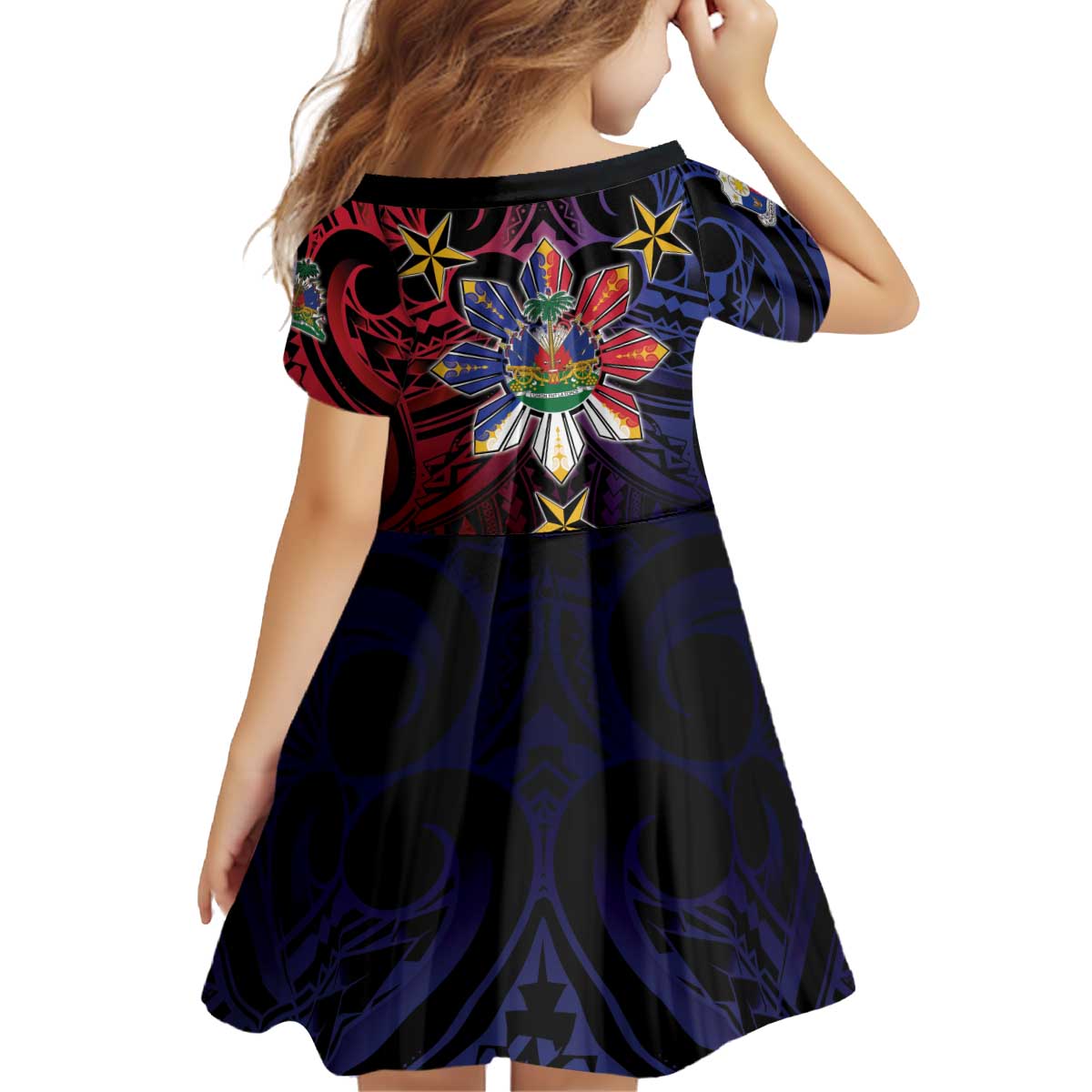 Haiti Philippines Kid Short Sleeve Dress Haitian Coat Of Arms With Filipino Sun LT05 - Polynesian Pride