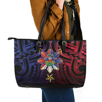 Haiti Philippines Leather Tote Bag Haitian Coat Of Arms With Filipino Sun LT05 - Polynesian Pride