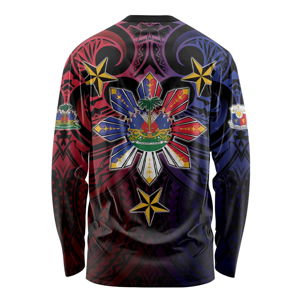 Haiti Philippines Long Sleeve Shirt Haitian Coat Of Arms With Filipino Sun LT05 - Polynesian Pride