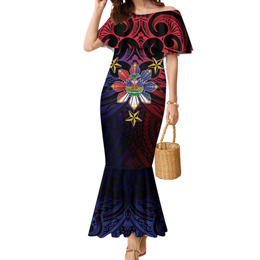 Haiti Philippines Mermaid Dress Haitian Coat Of Arms With Filipino Sun LT05 Women Black - Polynesian Pride