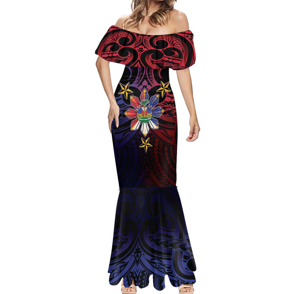 Haiti Philippines Mermaid Dress Haitian Coat Of Arms With Filipino Sun LT05 - Polynesian Pride
