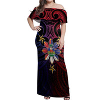 Haiti Philippines Off Shoulder Maxi Dress Haitian Coat Of Arms With Filipino Sun LT05 Women Black - Polynesian Pride