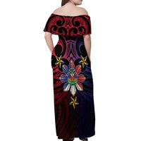 Haiti Philippines Off Shoulder Maxi Dress Haitian Coat Of Arms With Filipino Sun LT05 - Polynesian Pride