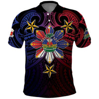 Haiti Philippines Polo Shirt Haitian Coat Of Arms With Filipino Sun LT05 Black - Polynesian Pride