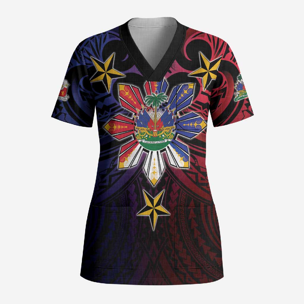 Haiti Philippines Scrub Top Haitian Coat Of Arms With Filipino Sun