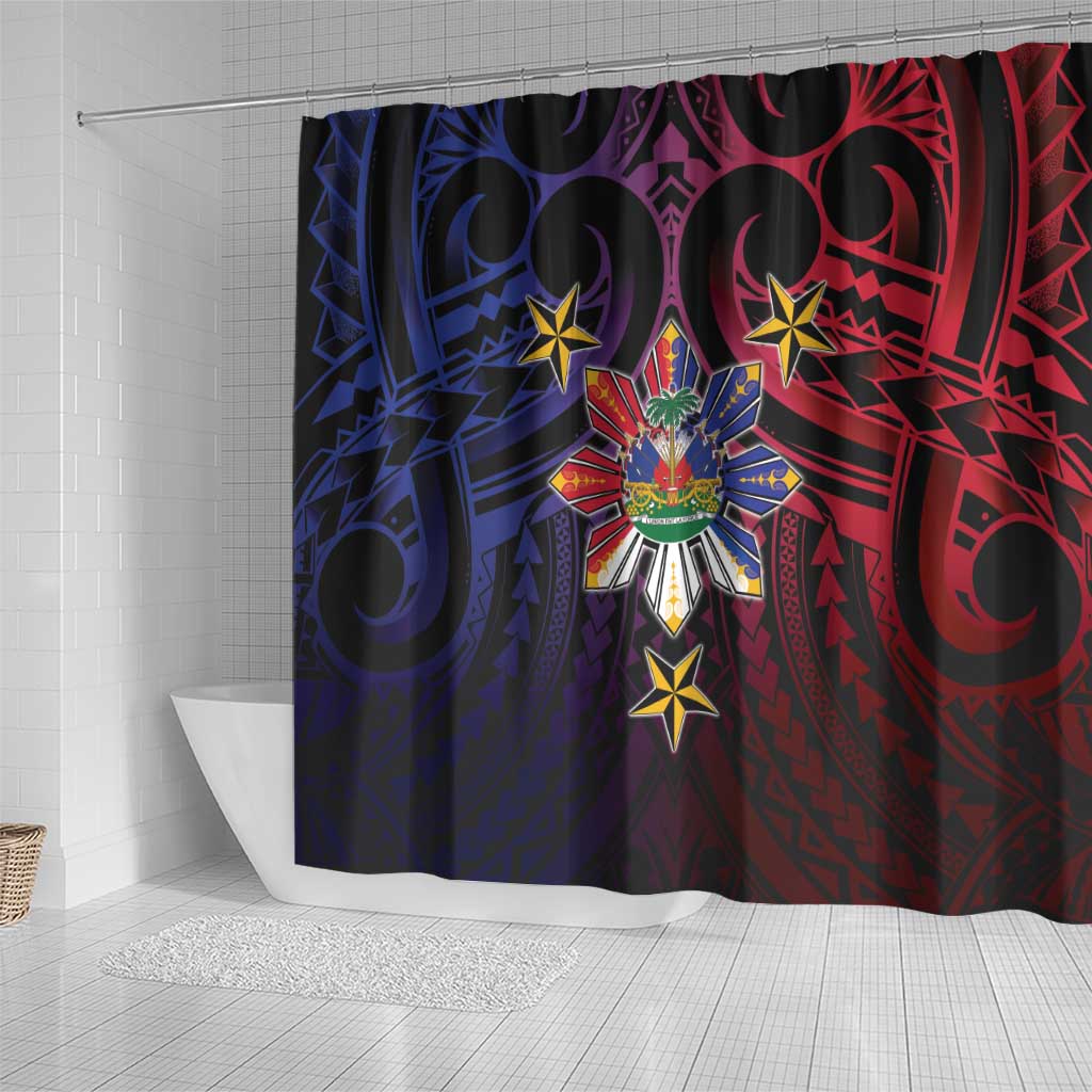 Haiti Philippines Shower Curtain Haitian Coat Of Arms With Filipino Sun