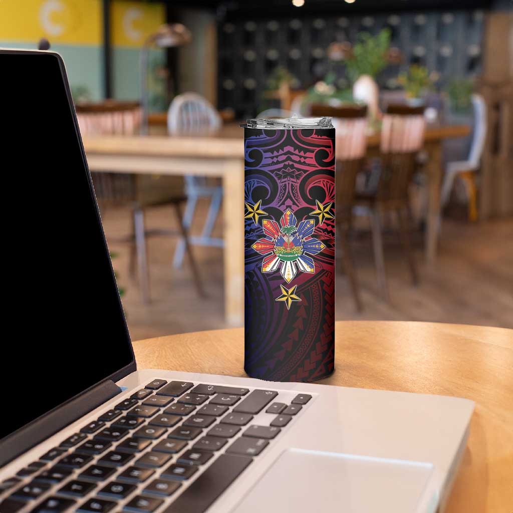 Haiti Philippines Skinny Tumbler Haitian Coat Of Arms With Filipino Sun LT05 - Polynesian Pride