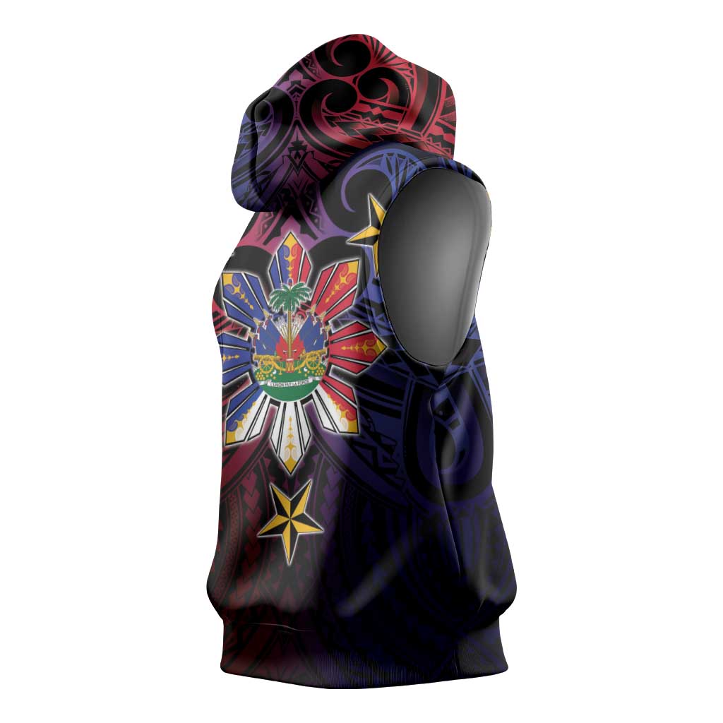 Haiti Philippines Sleeveless Hoodie Haitian Coat Of Arms With Filipino Sun LT05 - Polynesian Pride