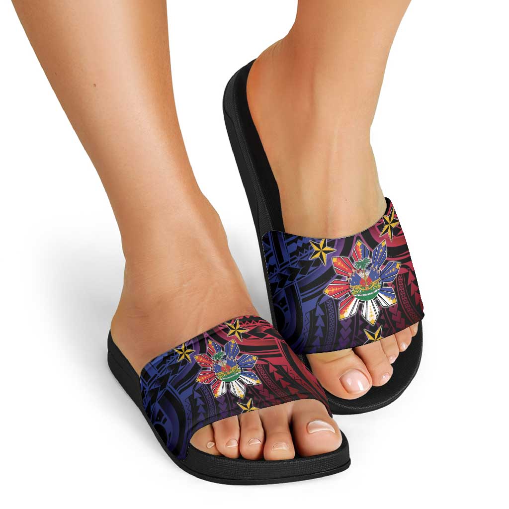 Haiti Philippines Slide Sandals Haitian Coat Of Arms With Filipino Sun
