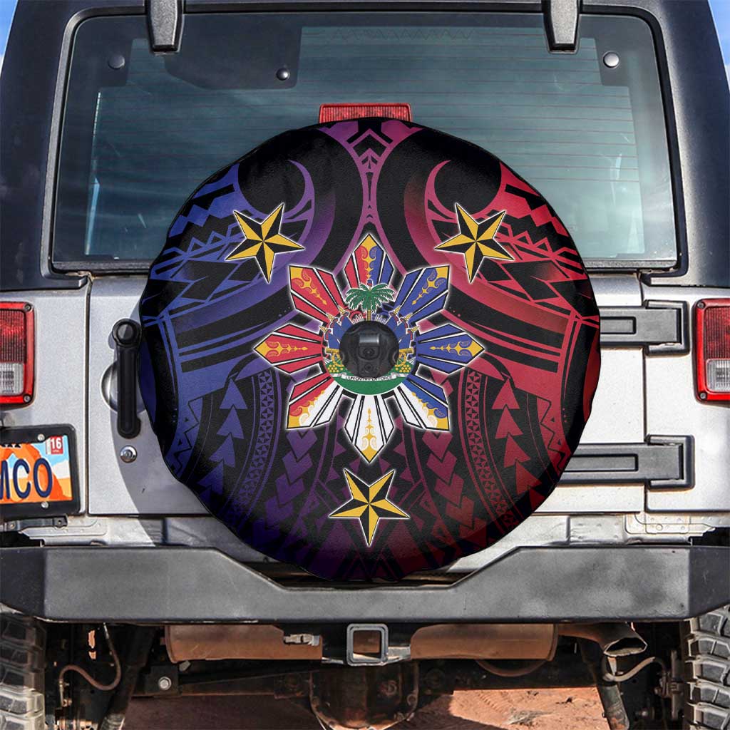 Haiti Philippines Spare Tire Cover Haitian Coat Of Arms With Filipino Sun LT05 Black - Polynesian Pride