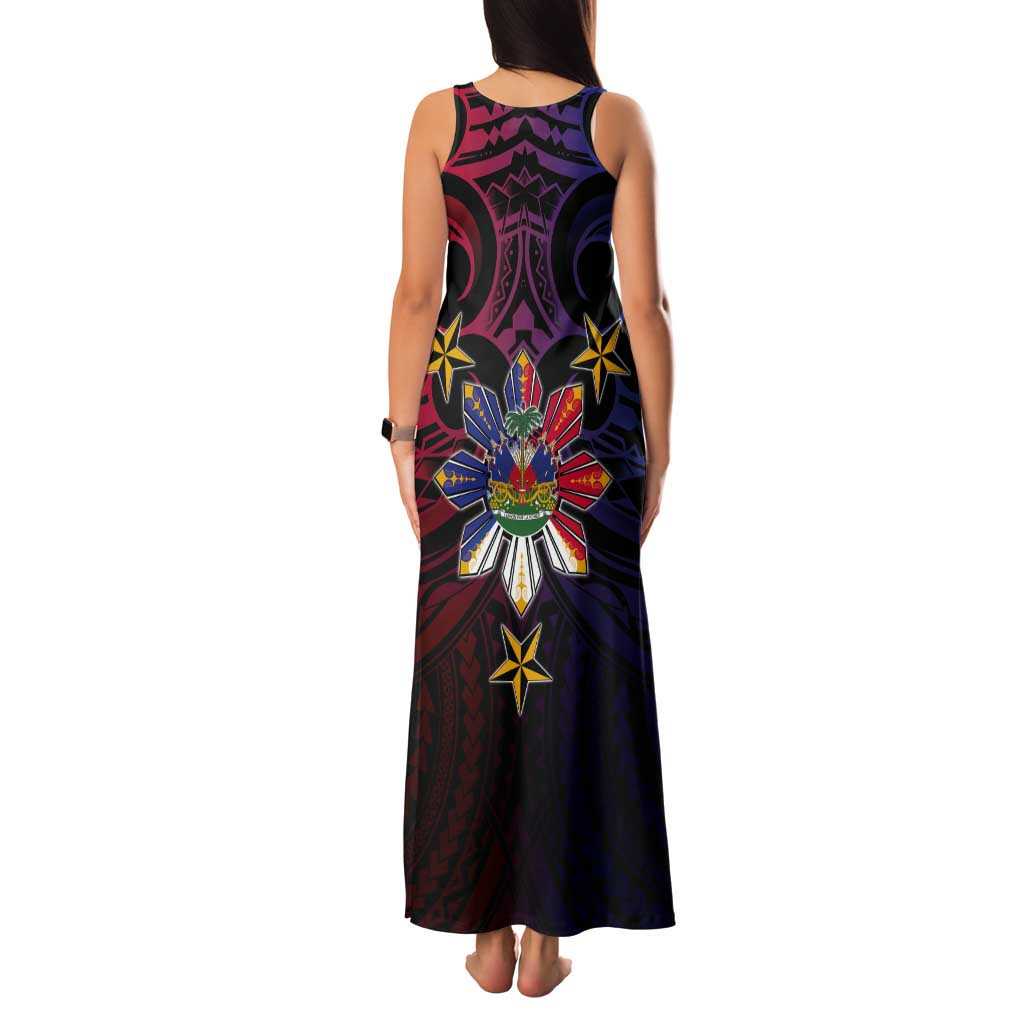 Haiti Philippines Tank Maxi Dress Haitian Coat Of Arms With Filipino Sun LT05 - Polynesian Pride