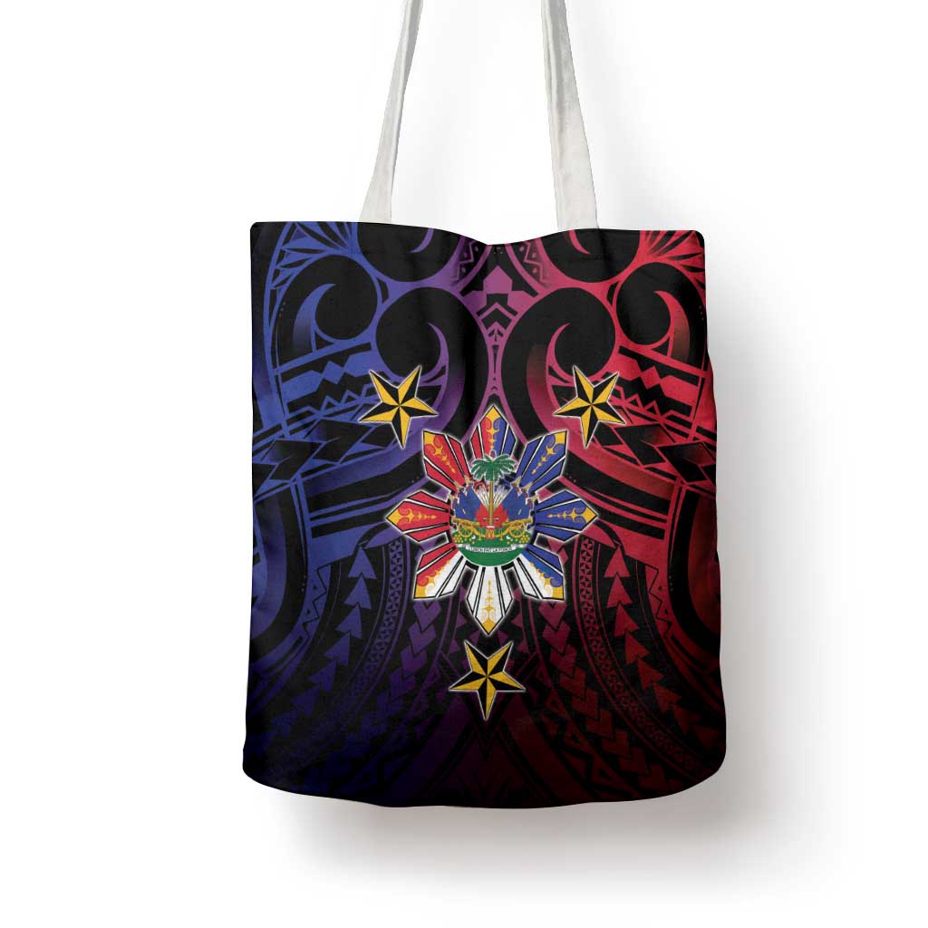 Haiti Philippines Tote Bag Haitian Coat Of Arms With Filipino Sun