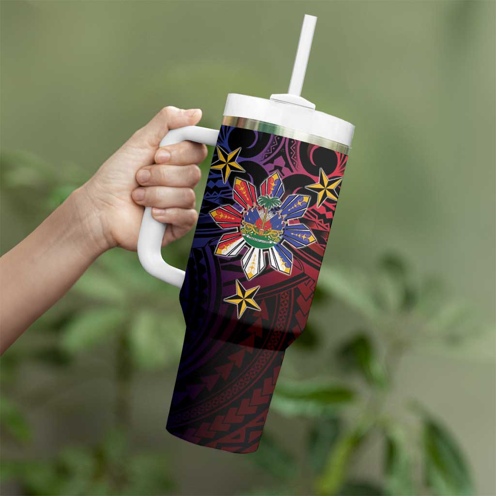 Haiti Philippines Tumbler With Handle Haitian Coat Of Arms With Filipino Sun LT05 - Polynesian Pride