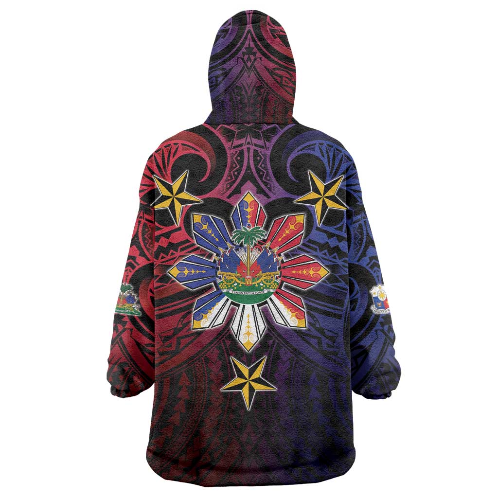 Haiti Philippines Wearable Blanket Hoodie Haitian Coat Of Arms With Filipino Sun LT05 - Polynesian Pride
