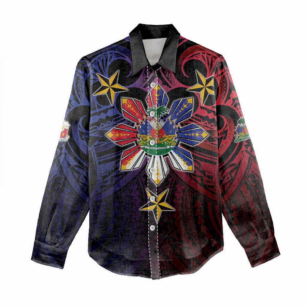 Haiti Philippines Women Casual Shirt Haitian Coat Of Arms With Filipino Sun LT05 - Polynesian Pride