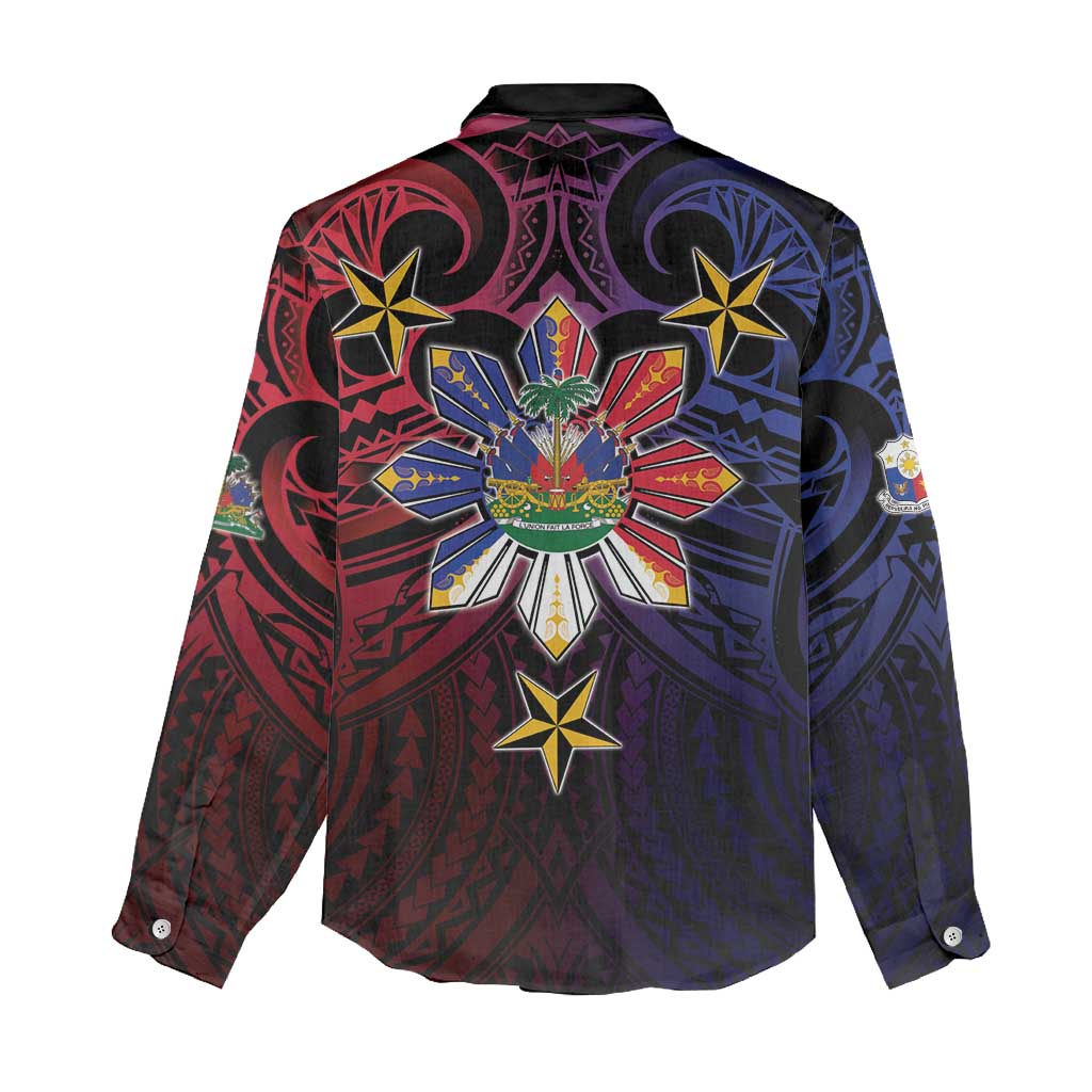 Haiti Philippines Women Casual Shirt Haitian Coat Of Arms With Filipino Sun LT05 - Polynesian Pride