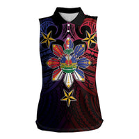 Haiti Philippines Women Sleeveless Polo Shirt Haitian Coat Of Arms With Filipino Sun LT05 Female Black - Polynesian Pride