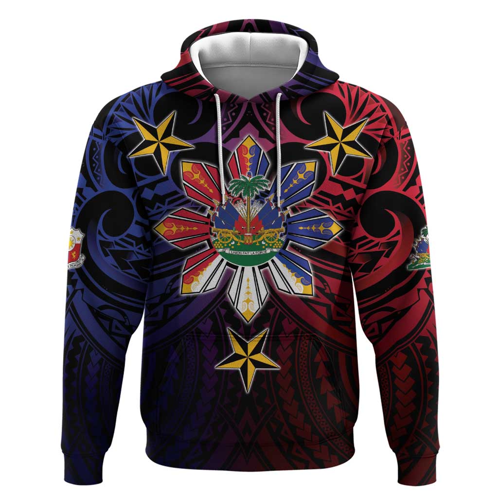Haiti Philippines Zip Hoodie Haitian Coat Of Arms With Filipino Sun LT05 Pullover Hoodie Black - Polynesian Pride