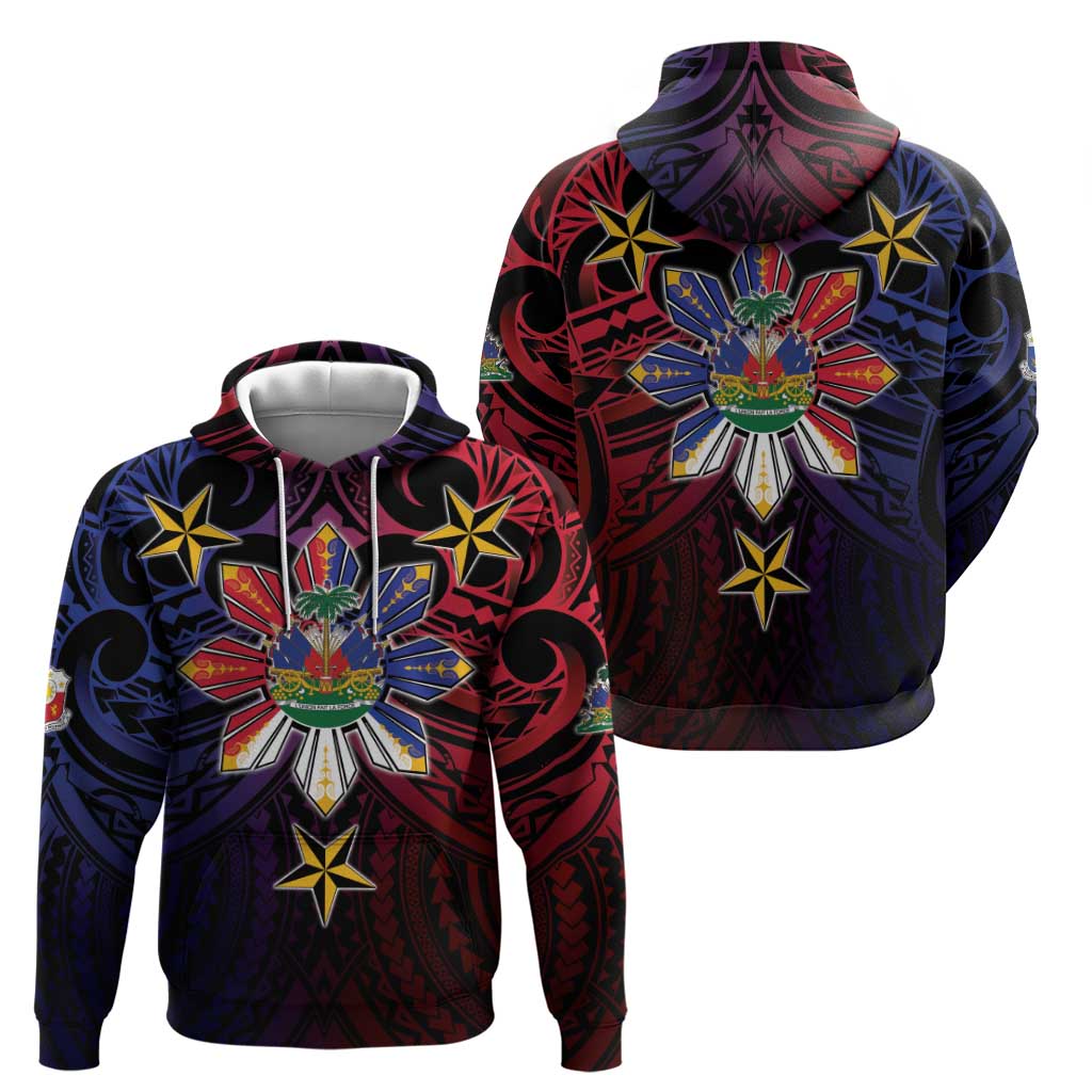 Haiti Philippines Zip Hoodie Haitian Coat Of Arms With Filipino Sun LT05 - Polynesian Pride