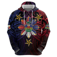 Haiti Philippines Zip Hoodie Haitian Coat Of Arms With Filipino Sun LT05 - Polynesian Pride