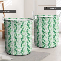 Hawaii Ti Leaf Maile Tuberose Lei Laundry Basket With Hanalei Leaf Green