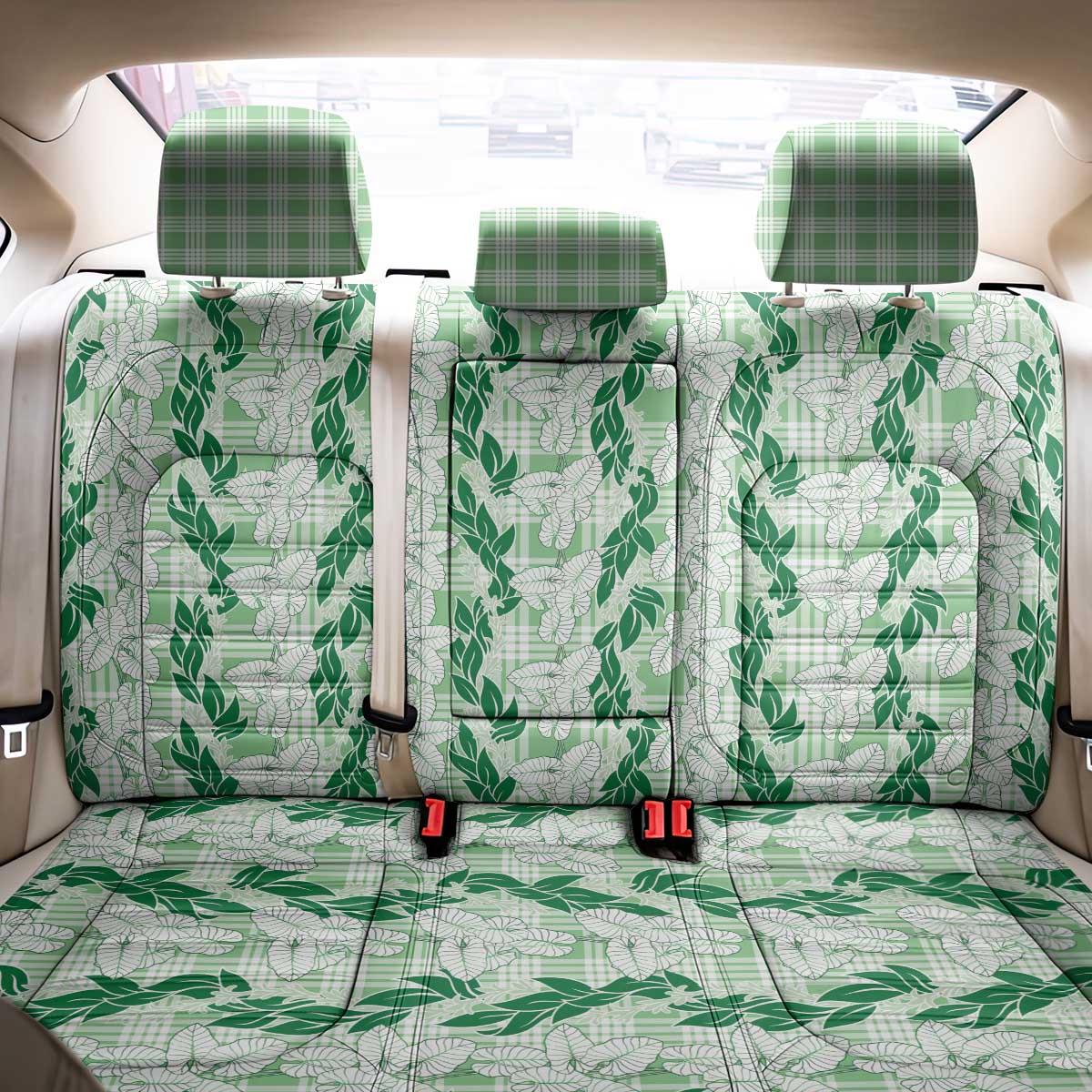 Hawaii Ti Leaf Maile Tuberose Lei Back Car Seat Cover With Hanalei Leaf Green