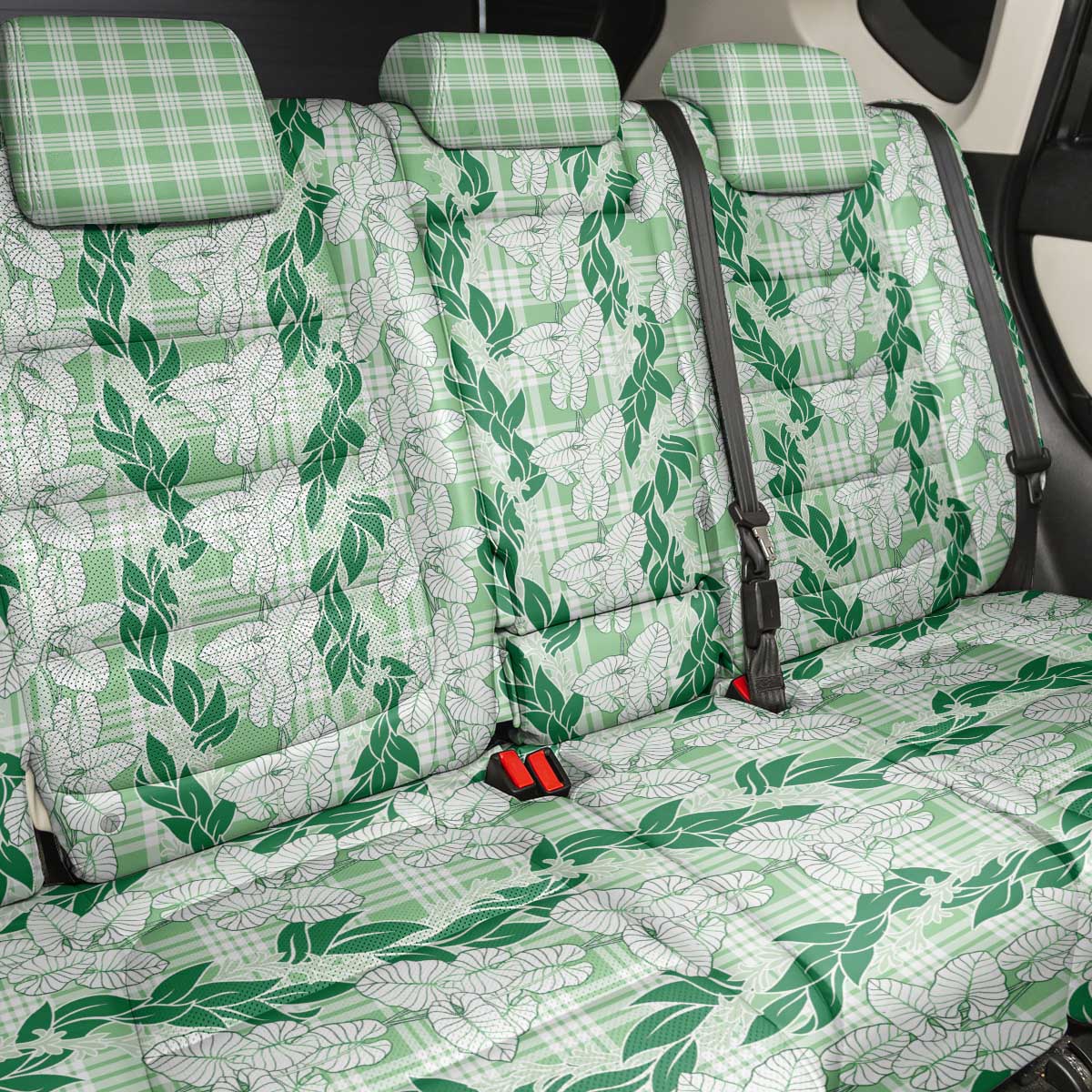 Hawaii Ti Leaf Maile Tuberose Lei Back Car Seat Cover With Hanalei Leaf Green